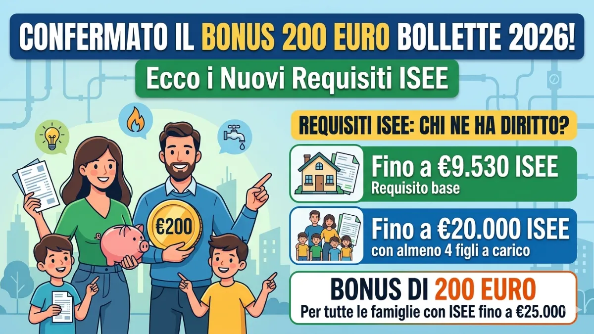 Confermato il Bonus 200 euro Bollette 2026